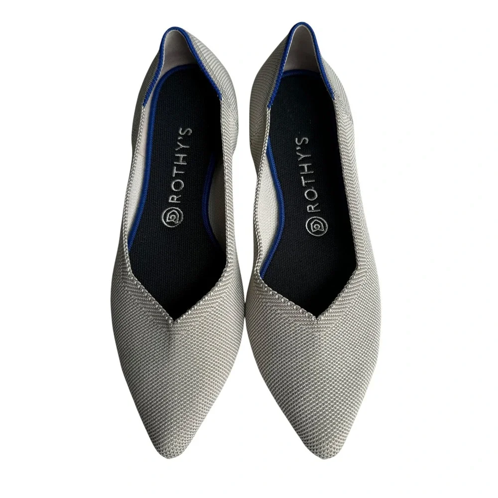 Rothy's The Point Pointed Toe Knit Ballet Flats Linen / Birdseye Gray Size 9